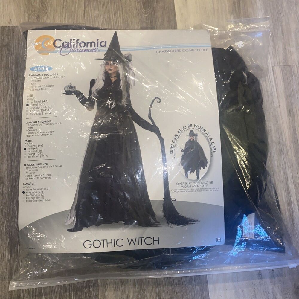 California Costume Gothic Witch Magic Wizard Adult Women Halloween Sz Small 6-8